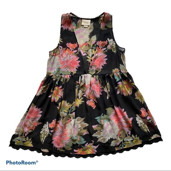 Anthropologie Maeve Dress Sheer Floral Violetta Babydoll Lace Black & Pink Sz S - Picture 2 of 6